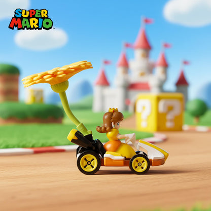 Hot Wheels 1:64 Scale Mario Kart | Princess Daisy Standard Kart + Flower Glider