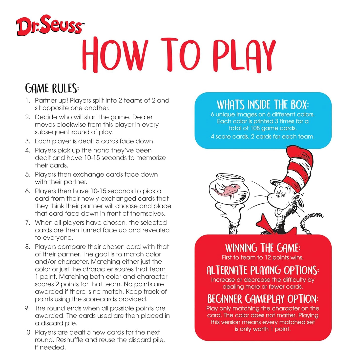 Dr. Seuss The Cat In The Hat Memory Master Card Game