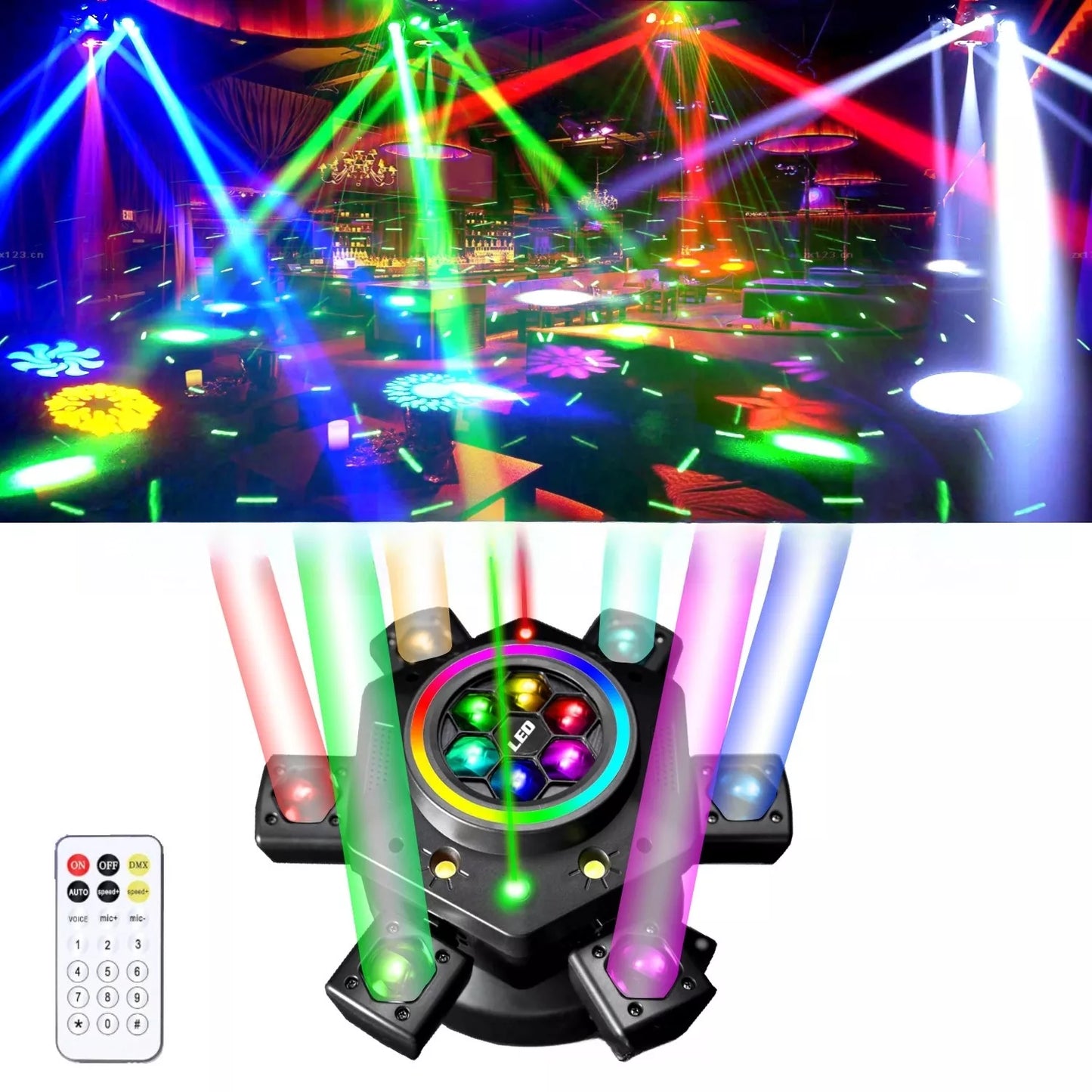 KTVLIGHTS Six Arm RGBW Beam Laser Moving Head Light for DJs - E11