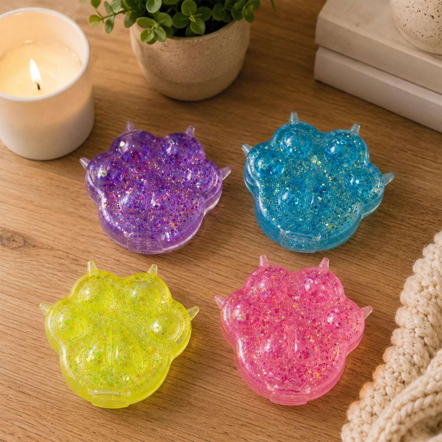 Glitter Cat Paw 3-Inch Squishy Stress Relievers | Set Of 4