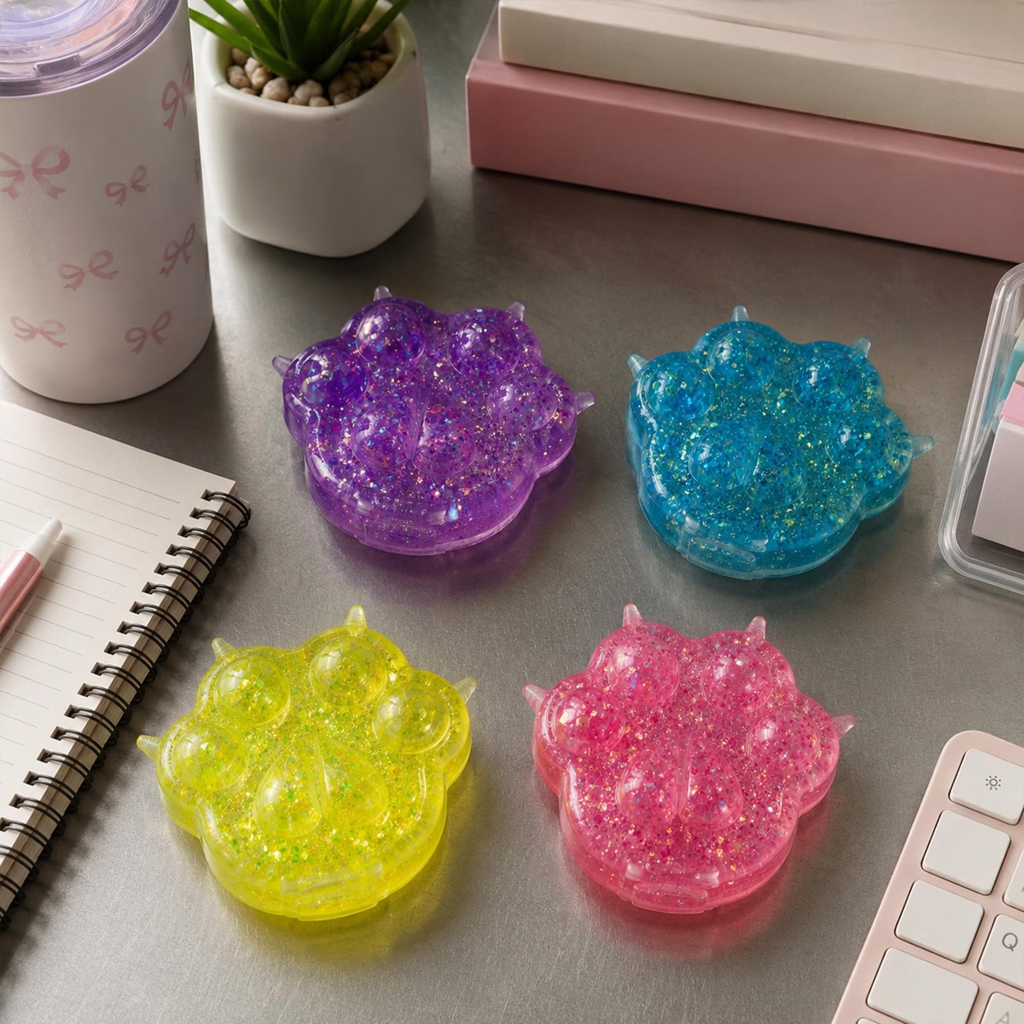 Glitter Cat Paw 3-Inch Squishy Stress Relievers | Set Of 4