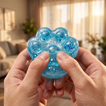 Glitter Cat Paw 3-Inch Squishy Stress Reliever | Blue