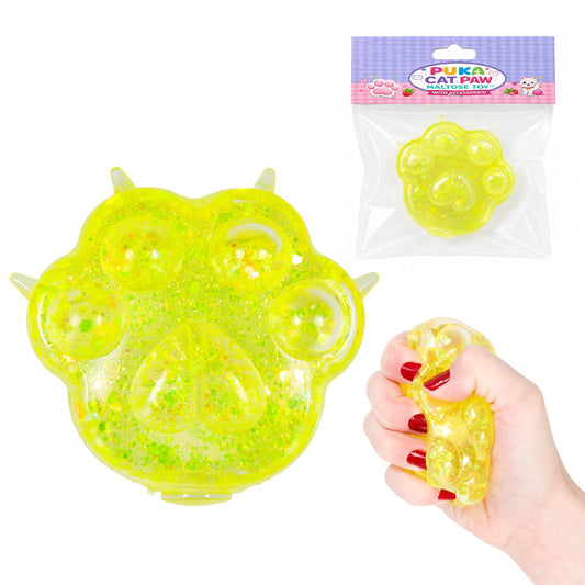 Glitter Cat Paw 3-Inch Squishy Stress Reliever | Yellow