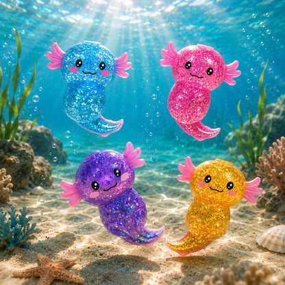 Glitter Axolotl 4-Inch Squishy Stress Relievers | Set Of 4