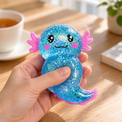 Glitter Axolotl 4-Inch Squishy Stress Reliever | Blue