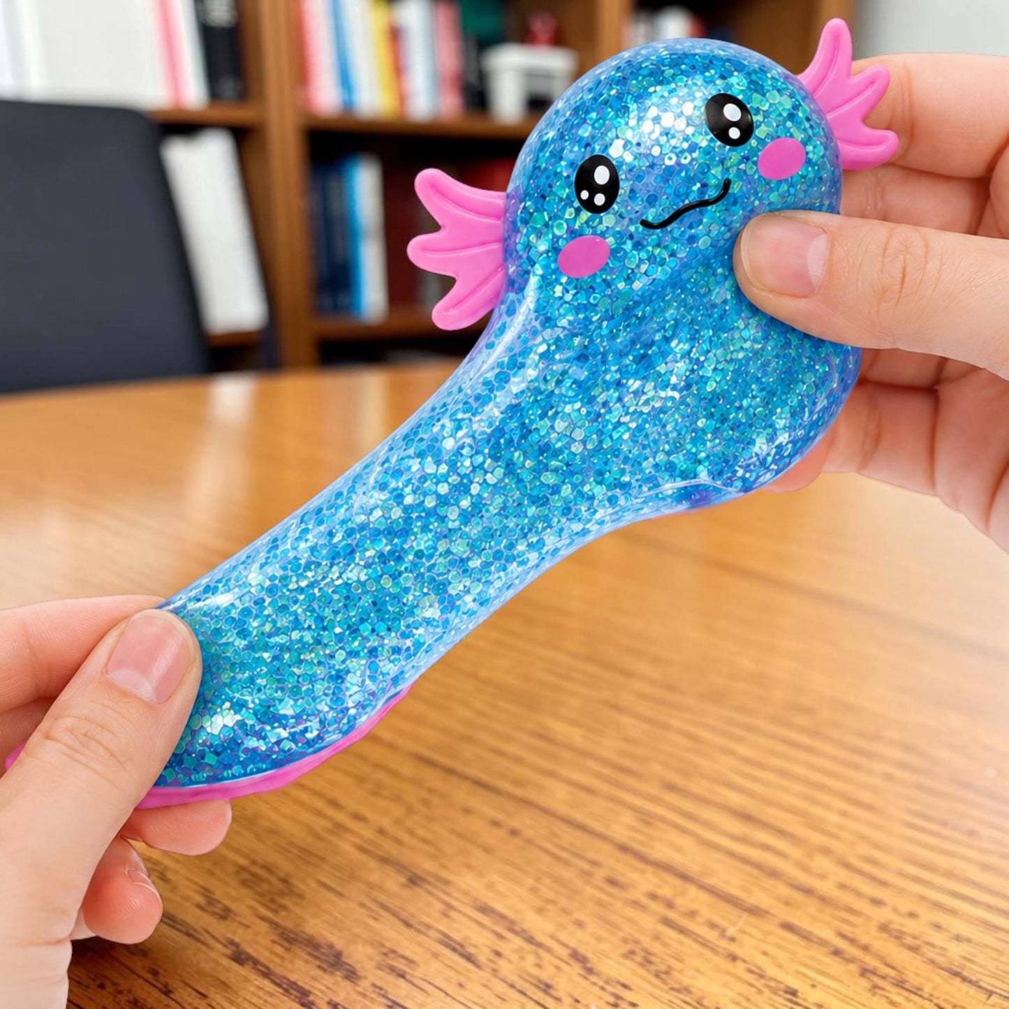 Glitter Axolotl 4-Inch Squishy Stress Reliever | Blue