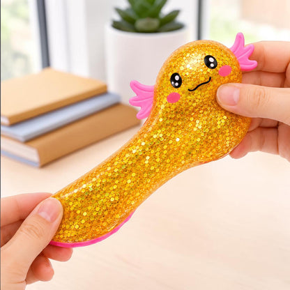 Glitter Axolotl 4-Inch Squishy Stress Reliever | Orange