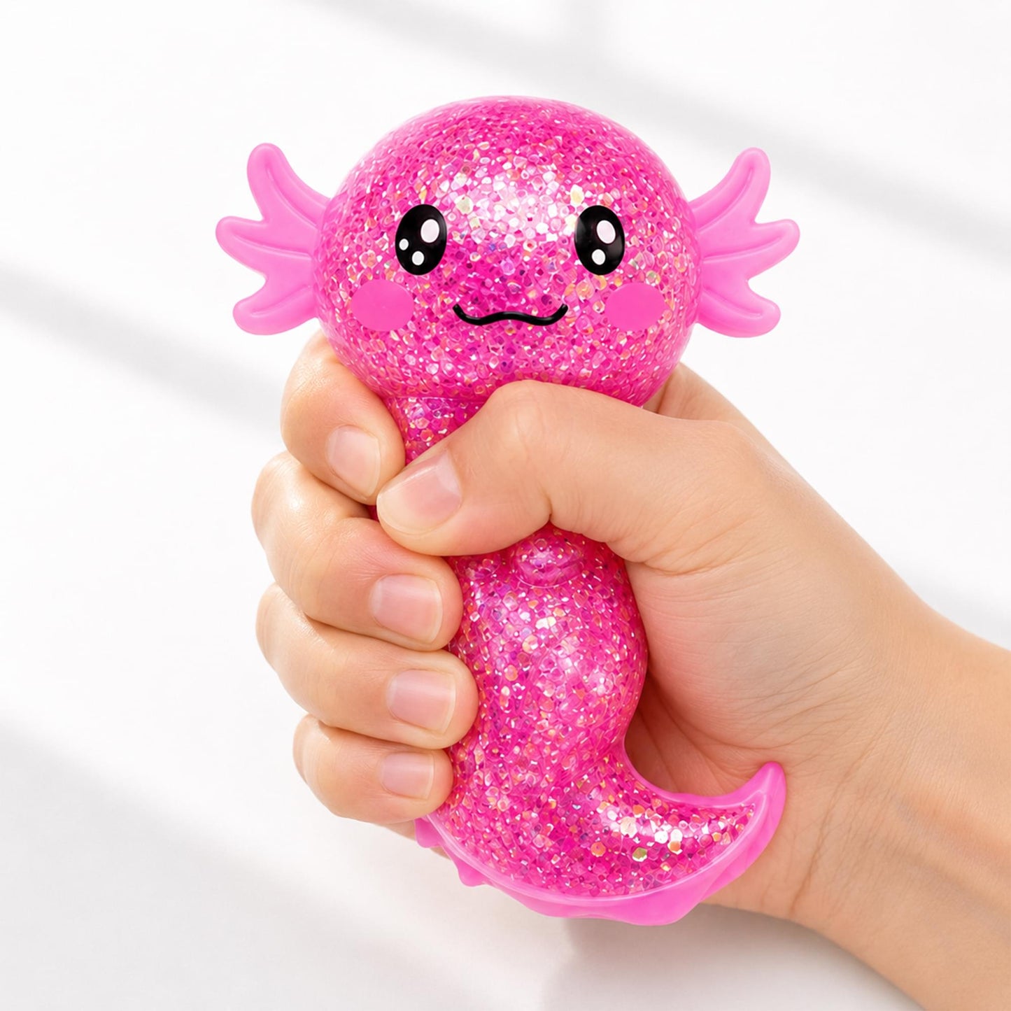 Glitter Axolotl 4-Inch Squishy Stress Reliever | Pink