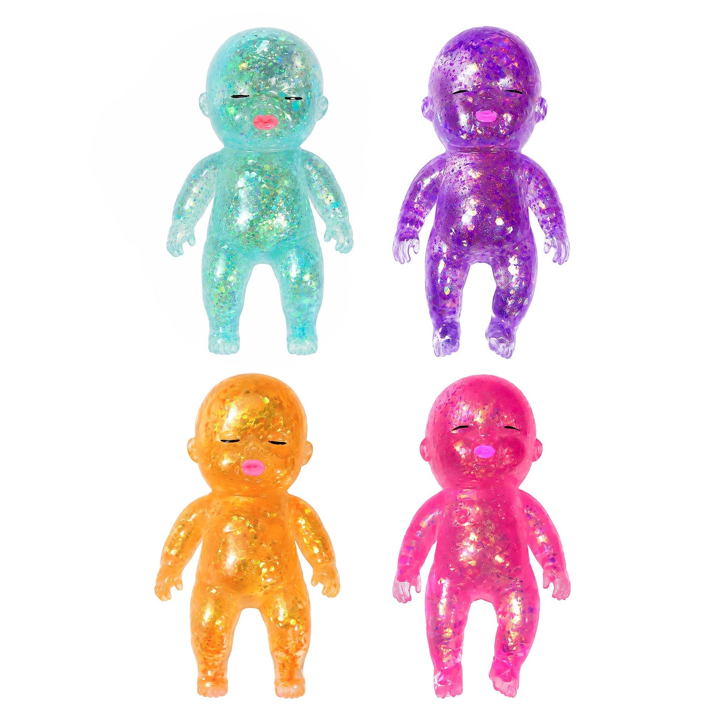 Squishy Glitter Baby 4-Inch Stress Reliever | Random Set of 4