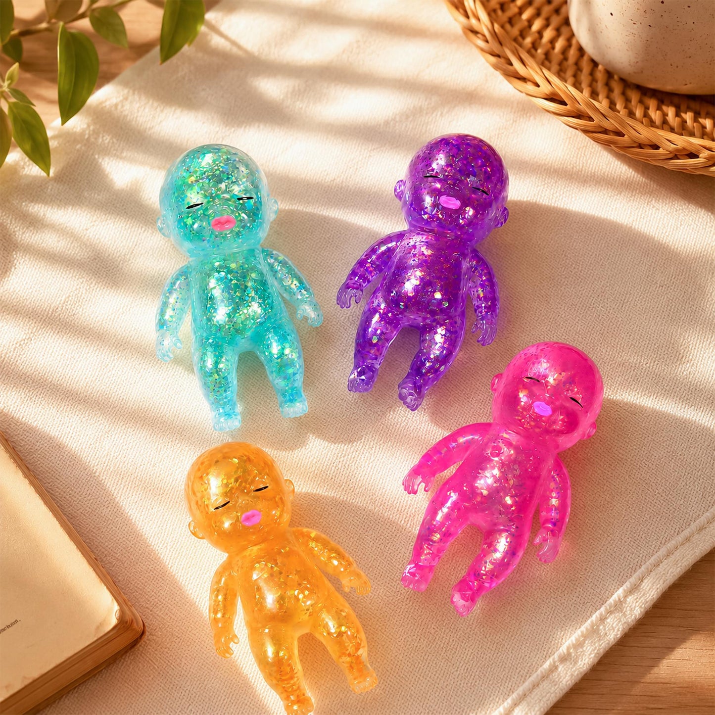 Squishy Glitter Baby 4-Inch Stress Reliever | Random Set of 4