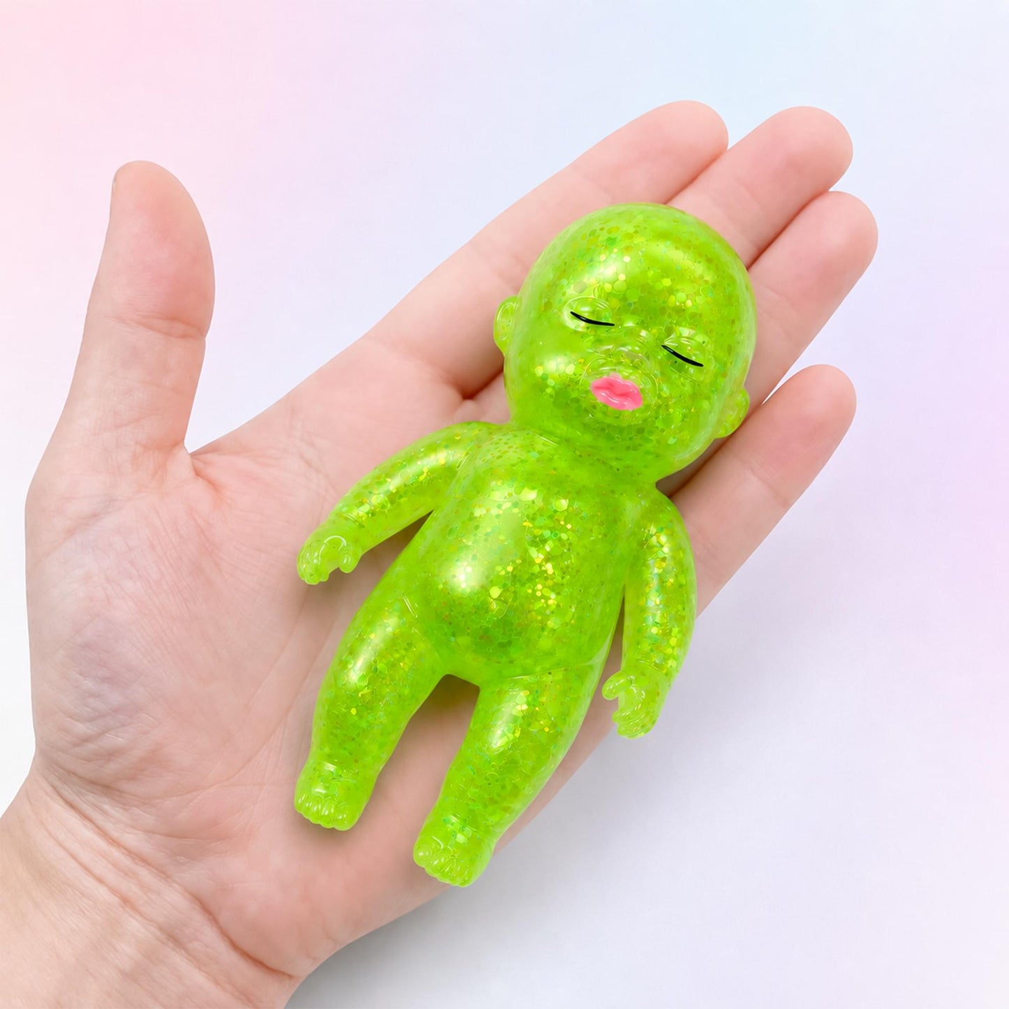Squishy Glitter Baby 4-Inch Stress Reliever | Green