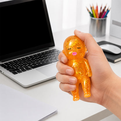 Squishy Glitter Baby 4-Inch Stress Reliever | Orange