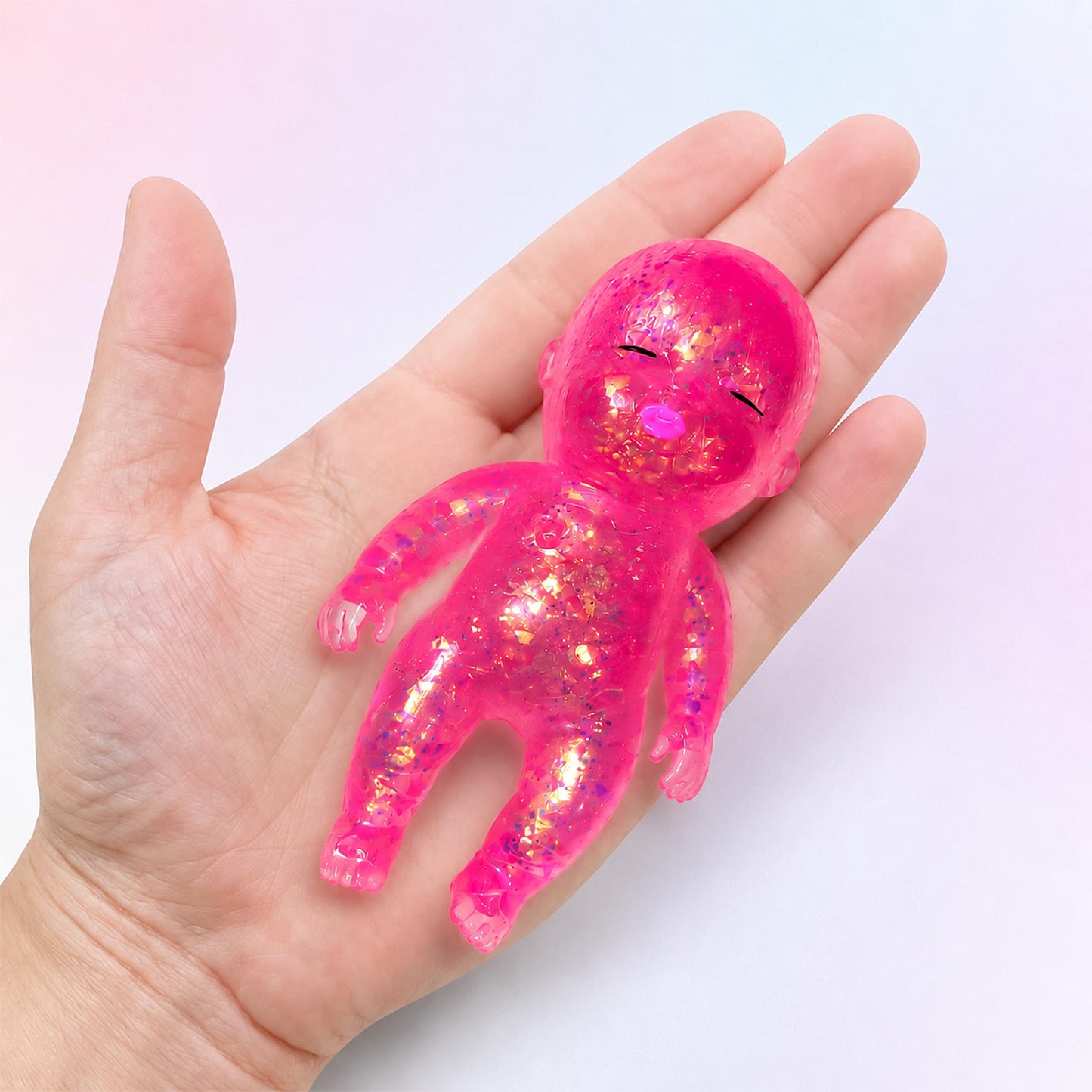Squishy Glitter Baby 4-Inch Stress Reliever | Pink