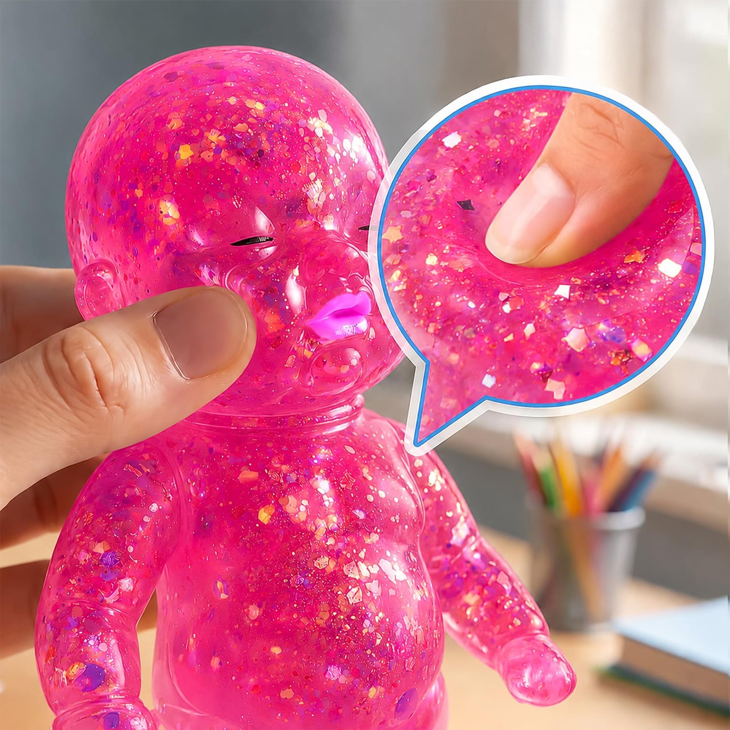 Squishy Glitter Baby 4-Inch Stress Reliever | Pink