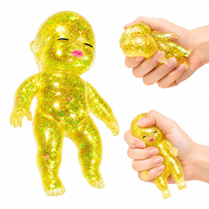 Squishy Glitter Baby 4-Inch Stress Reliever | Yellow