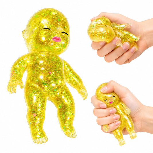Squishy Glitter Baby 4-Inch Stress Reliever | Yellow