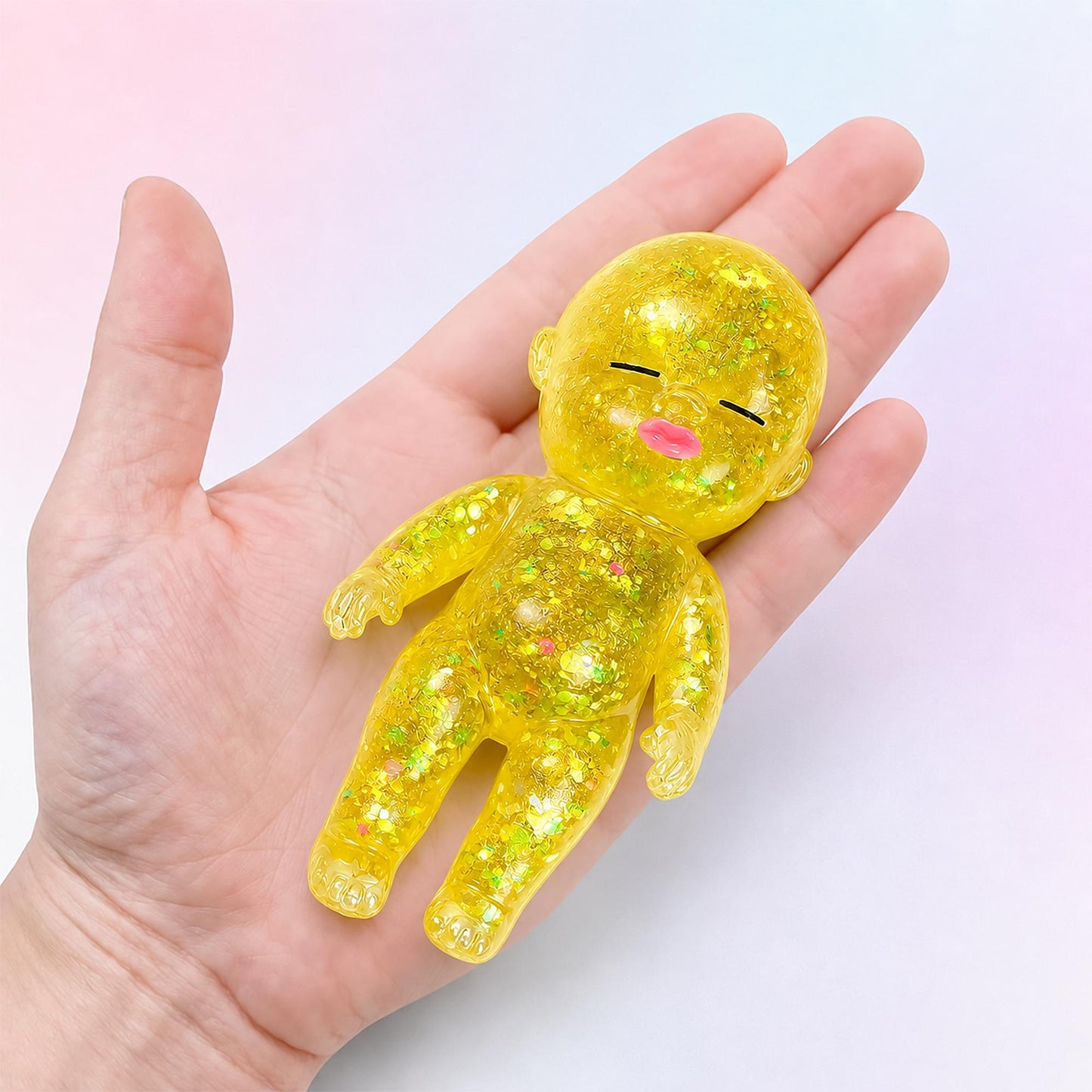 Squishy Glitter Baby 4-Inch Stress Reliever | Yellow