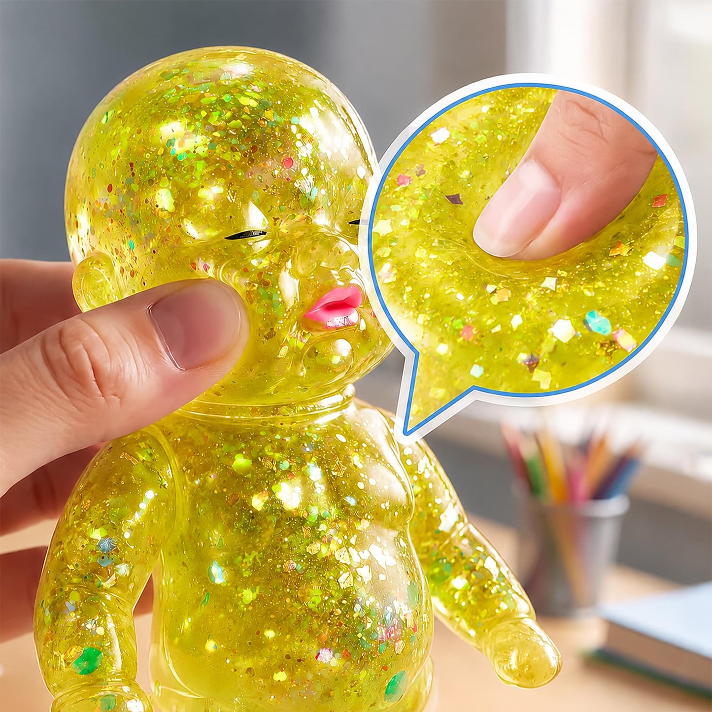 Squishy Glitter Baby 4-Inch Stress Reliever | Yellow