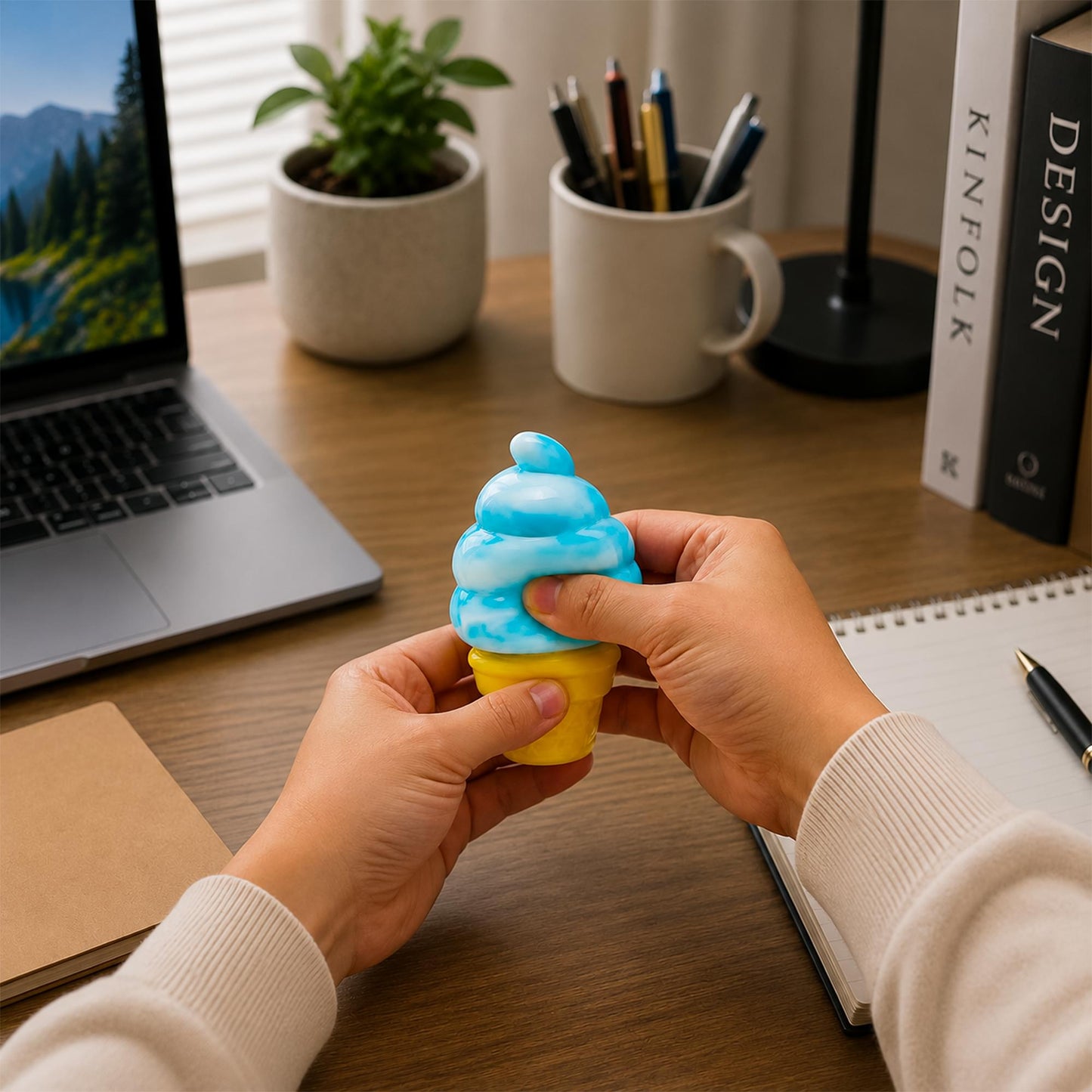 Swirl Ice Cream Cone 3-Inch Squishy Stress Reliever | Blue