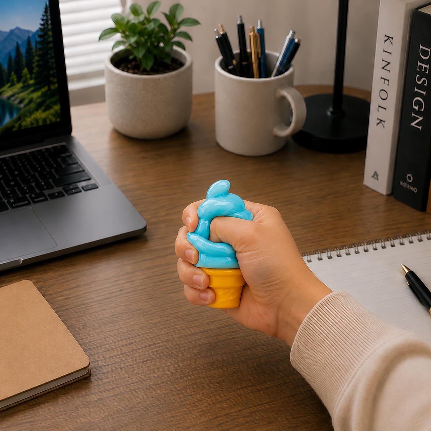 Swirl Ice Cream Cone 3-Inch Squishy Stress Reliever | Blue