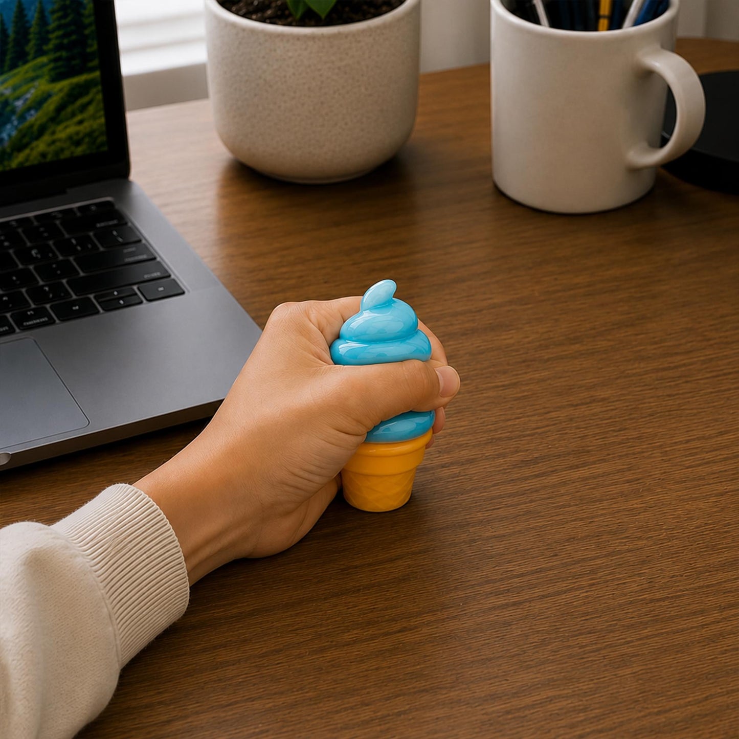Swirl Ice Cream Cone 3-Inch Squishy Stress Reliever | Blue