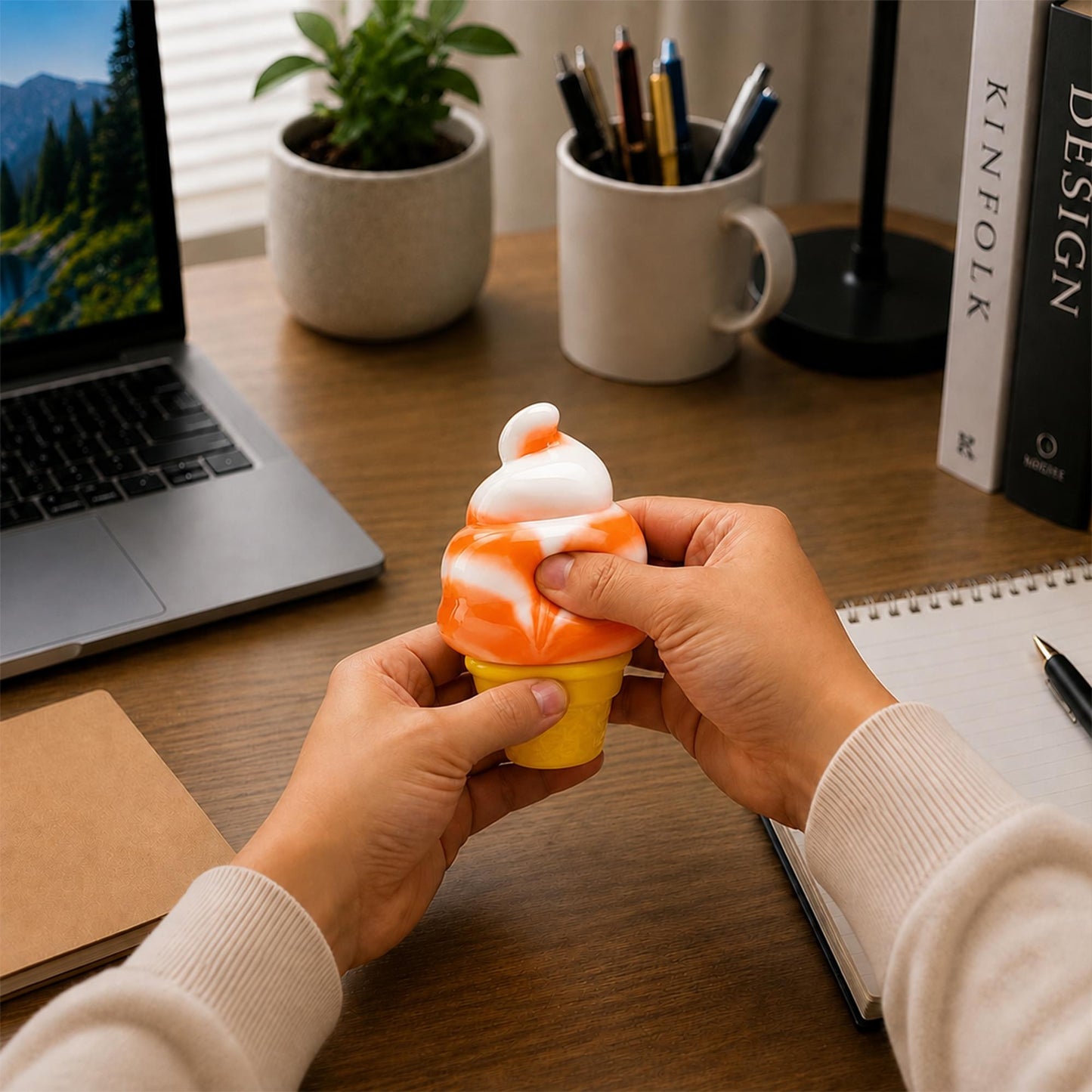 Swirl Ice Cream Cone 3-Inch Squishy Stress Reliever | Orange