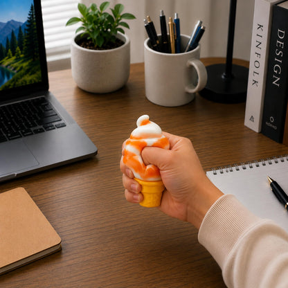 Swirl Ice Cream Cone 3-Inch Squishy Stress Reliever | Orange