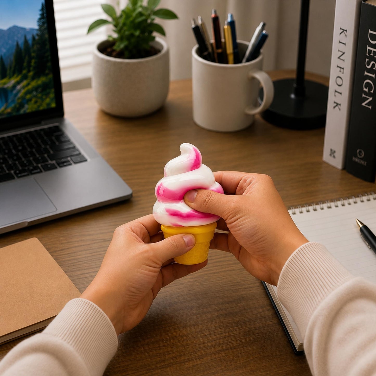 Swirl Ice Cream Cone 3-Inch Squishy Stress Reliever | Pink