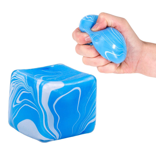 Marble Swirl Squishy Cube 2-Inch Stress Reliever | Blue & White