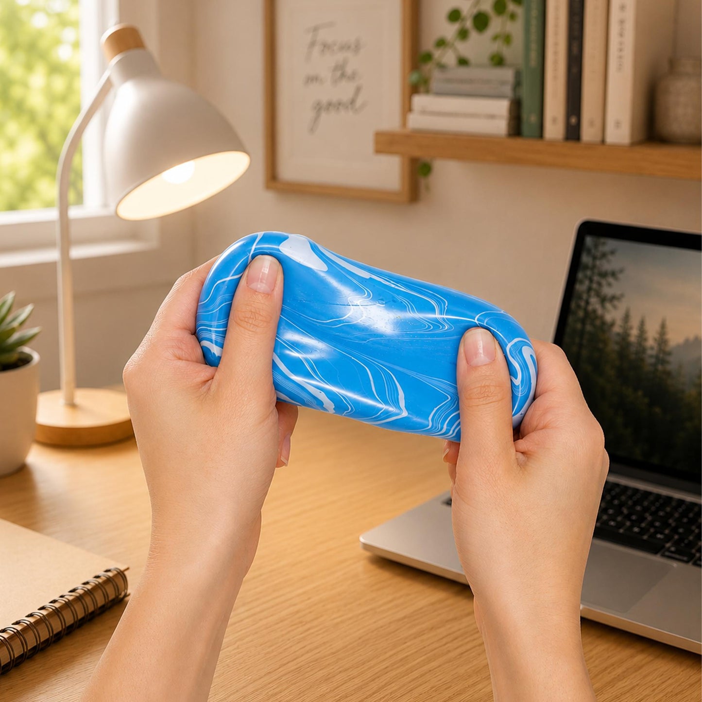 Marble Swirl Squishy Cube 2-Inch Stress Reliever | Blue & White