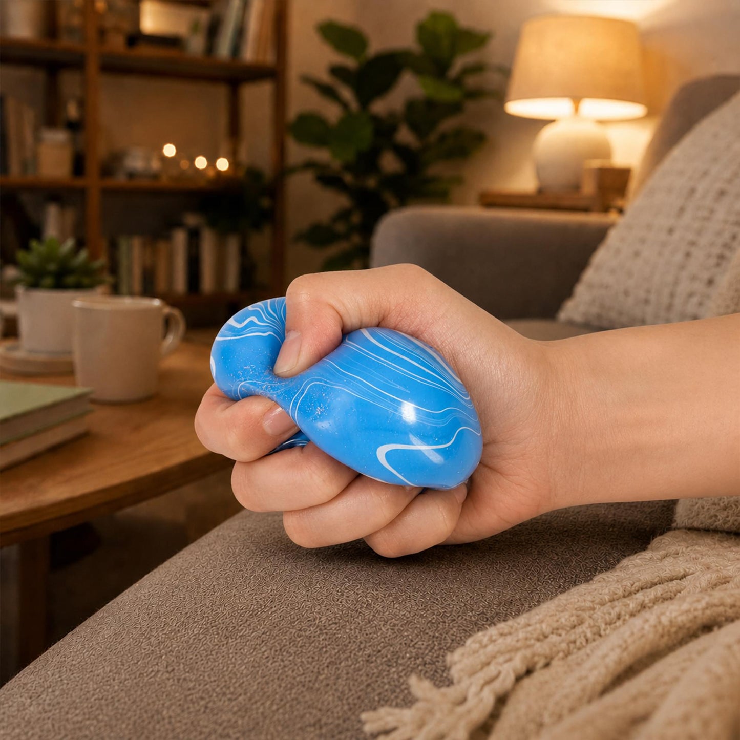 Marble Swirl Squishy Cube 2-Inch Stress Reliever | Blue & White