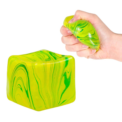 Marble Swirl Squishy Cube 2-Inch Stress Reliever | Green & Yellow