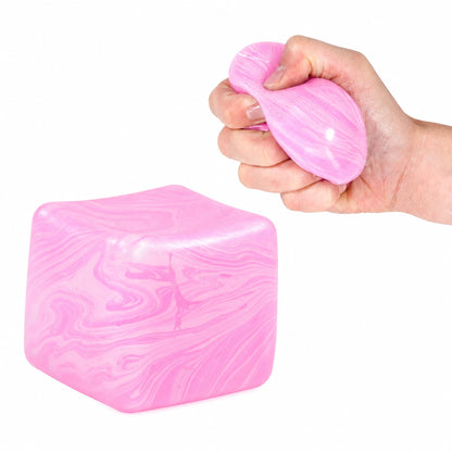 Marble Swirl Squishy Cube 2-Inch Stress Reliever | Pink & White
