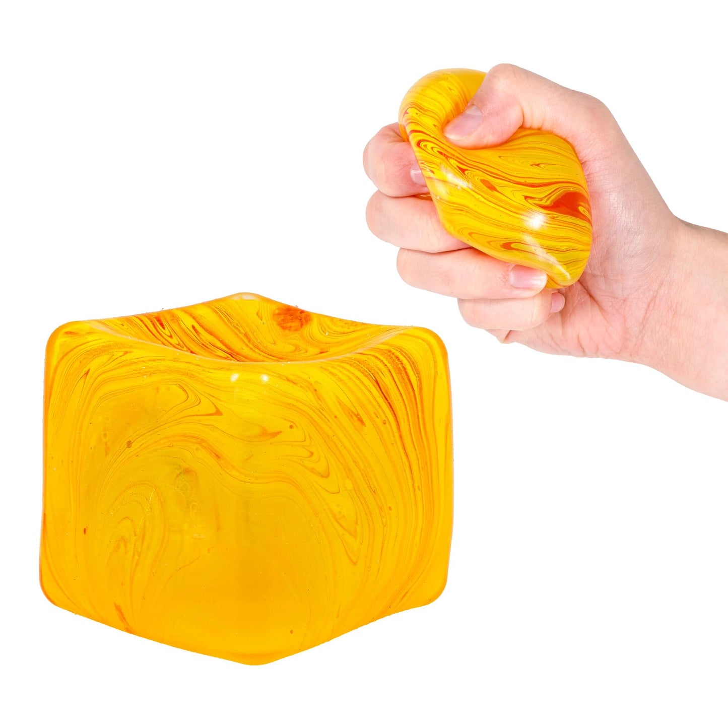 Marble Swirl Squishy Cube 2-Inch Stress Reliever | Yellow & Orange