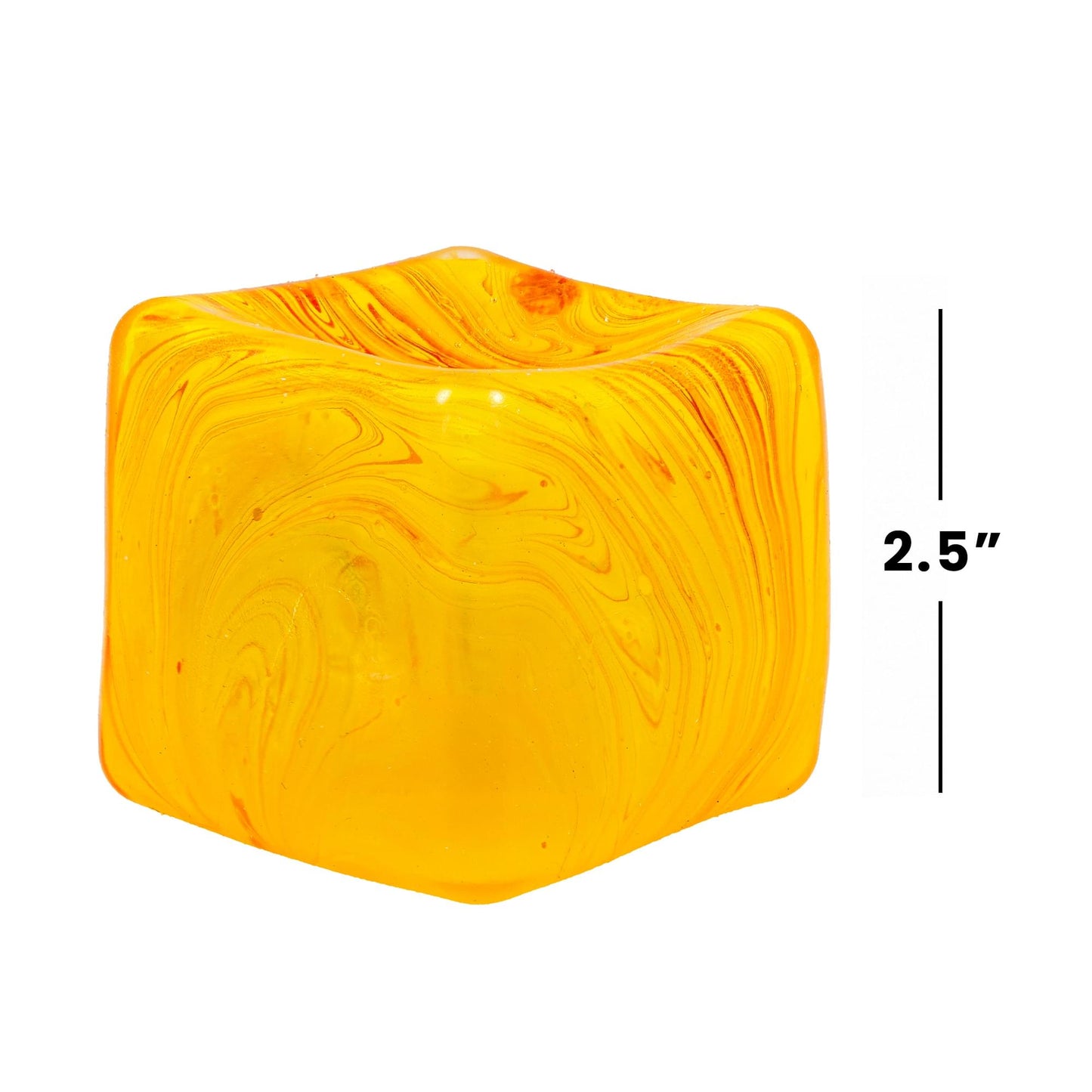 Marble Swirl Squishy Cube 2-Inch Stress Reliever | Yellow & Orange