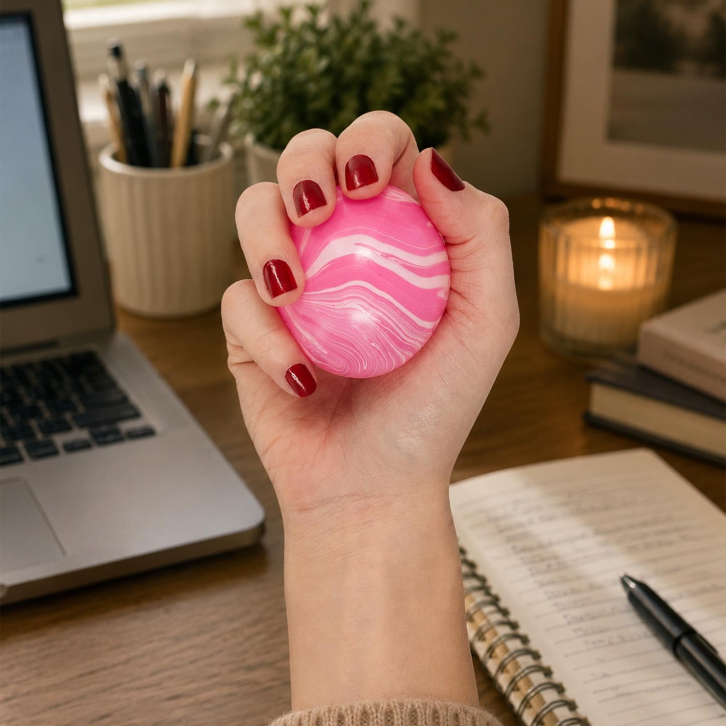 Marble Swirl Orb 2-Inch Squishy Stress Reliever | Pink