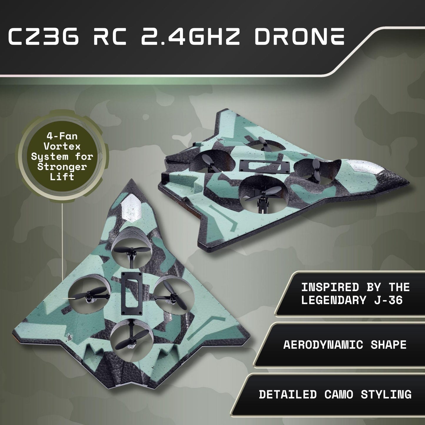 CZ36 Remote-Controlled 2.4GHz Drone Aircraft | Green Camouflage