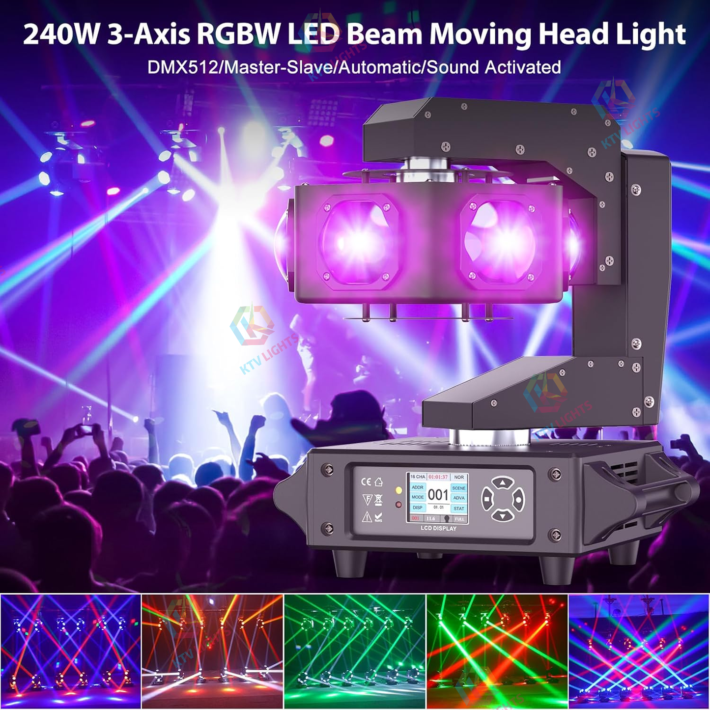 KTVLIGHTS 240W Six Eye Moving Head Light RGBW DJ Stage Lighting-E16