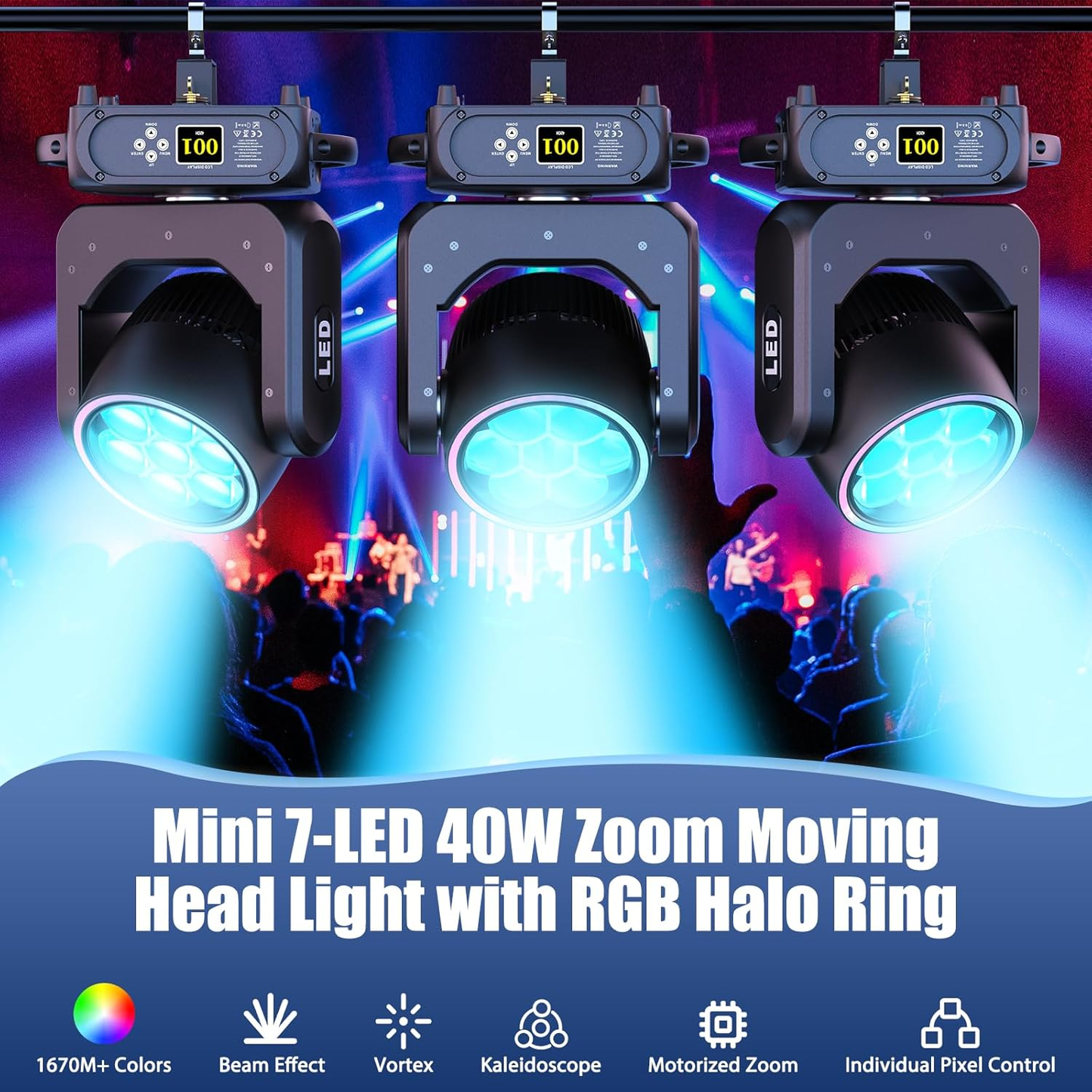 KTVLIGHTS 7x40W RGBW LED Zoom Moving Head DJ Stage Light - E63