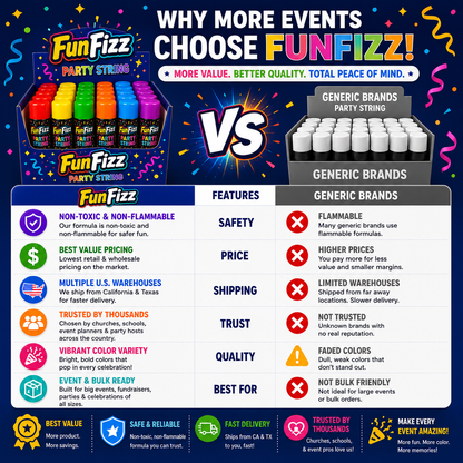 FunFizz Silly Party String Spray – 24 Pack, Non-Toxic Assorted Colors